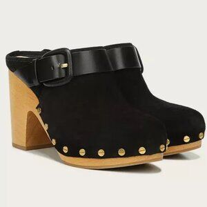 NEW Veronica Beard Dacey Black Suede Wood Platform Stud Clogs 7 $400 Box Dustbag
